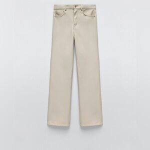 Zara straight leg mid rise faux leather pants in ecru color